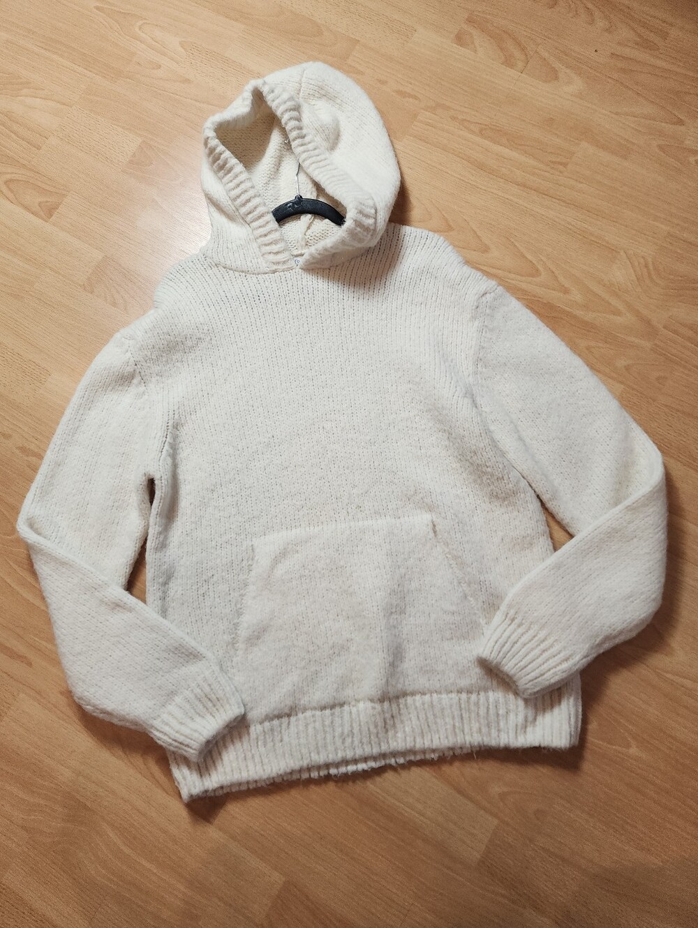 Zara Wool Blend Cream Knit Hoodie Chunky Sweater Men's Size XL Unisex?